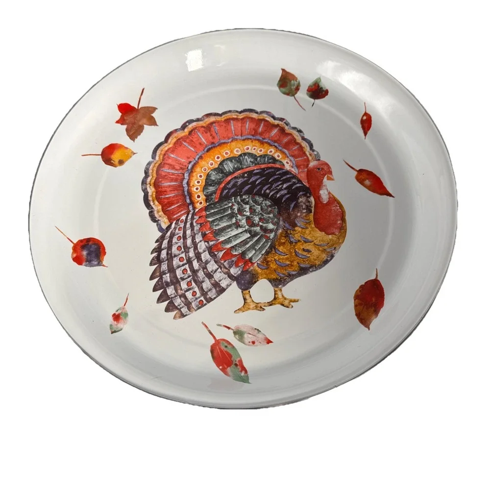 Hallmark Thanksgiving Turkey Platter Serving Dish Large 16 Inch‎ Autumn Leaves